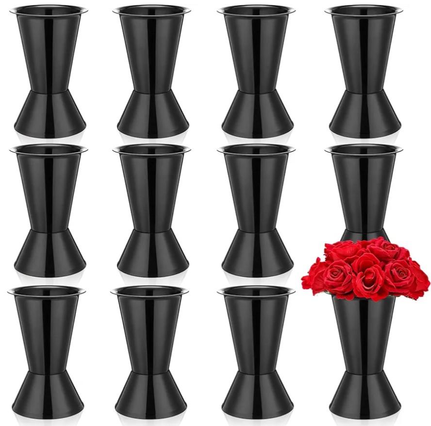 12 Pack Plastic Flower Bucket 11.8 Inch Tall Vase Bucket Cone Vase with Base for Cut Flower Multipurpose Buckets for Flower Bouquet Holder Centerpieces Decorations for Home Wedding (Black)