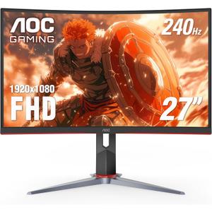 AOC C27G2Z 27" Curved Frameless Ultra-Fast Gaming Monitor, FHD 1080p, 0.5ms 240Hz, FreeSync, 2x HDMI 2.0, 1x Display Port, Height Adjustable, Xbox PS5 Switch Ready, 3-Year Zero-Bright-Dot