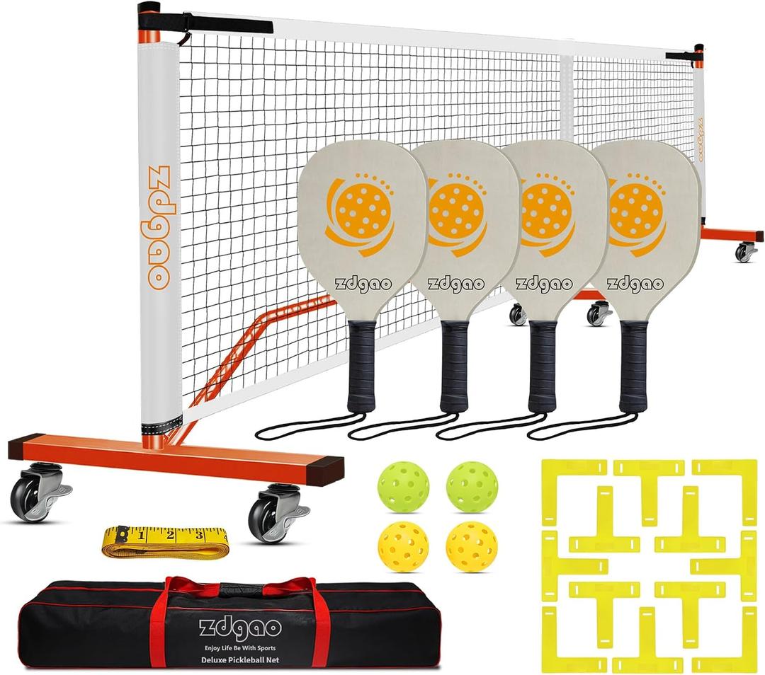 Portable Pickleball Net Set, 22FT Regularion Size Pickle Ball Net with Paddles Set, Outdoor Pickleballs and Carry Bag, Easy Setup for Indoor, Outdoor, Driveway