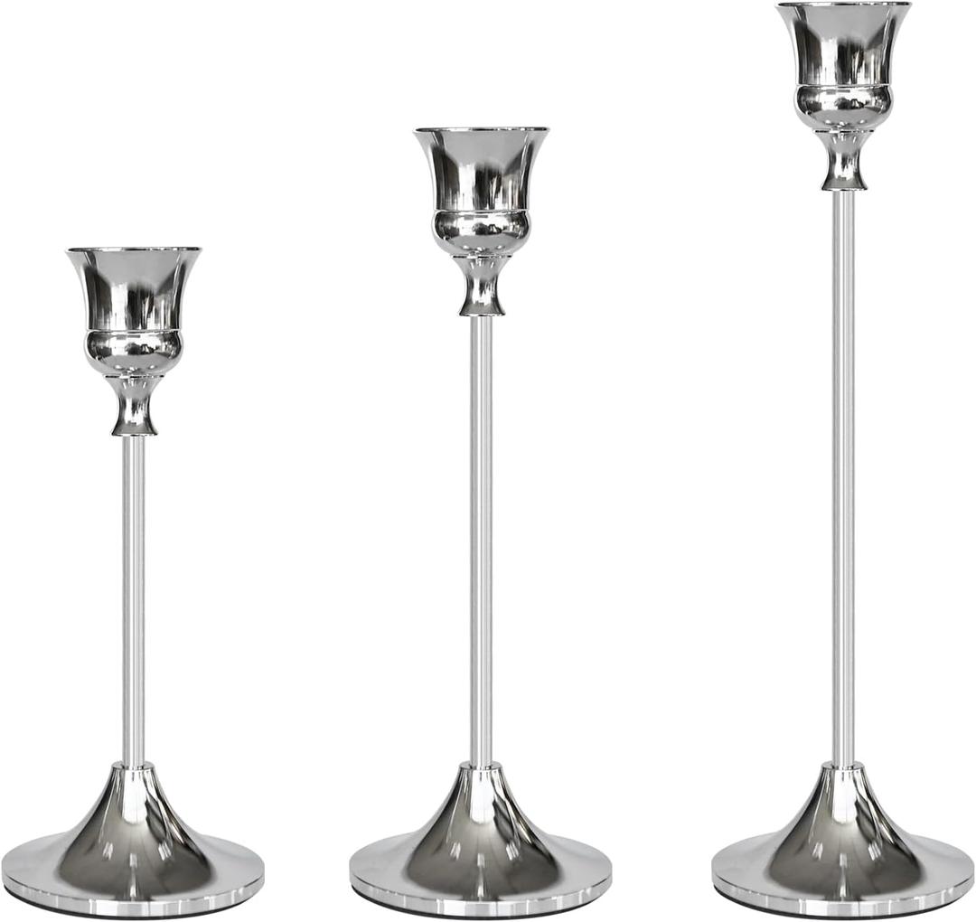 Showin Candlestick Holders Silver, 3 Packs Taper Candle Holder for Candlesticks, Candle Sticks Holder Decor for Home Decor