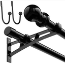 Double Curtain Rods 28 to 88 Inch Black 1 Inch Heavy Duty Dual Curtain Rod Set for Windows Drapery Rod Splicing Rods Adjustable Decorative Curtain Rod for Bedroom, Window, Patio, Sliding Glass Door