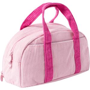 Large Capacity Corduroy Pencil Case Stationery Organizer Bag Portable Travel Toiletry Makeup Pouch for Students Office Workers Durable Cute Pen Bag for School Supplies (Pink)