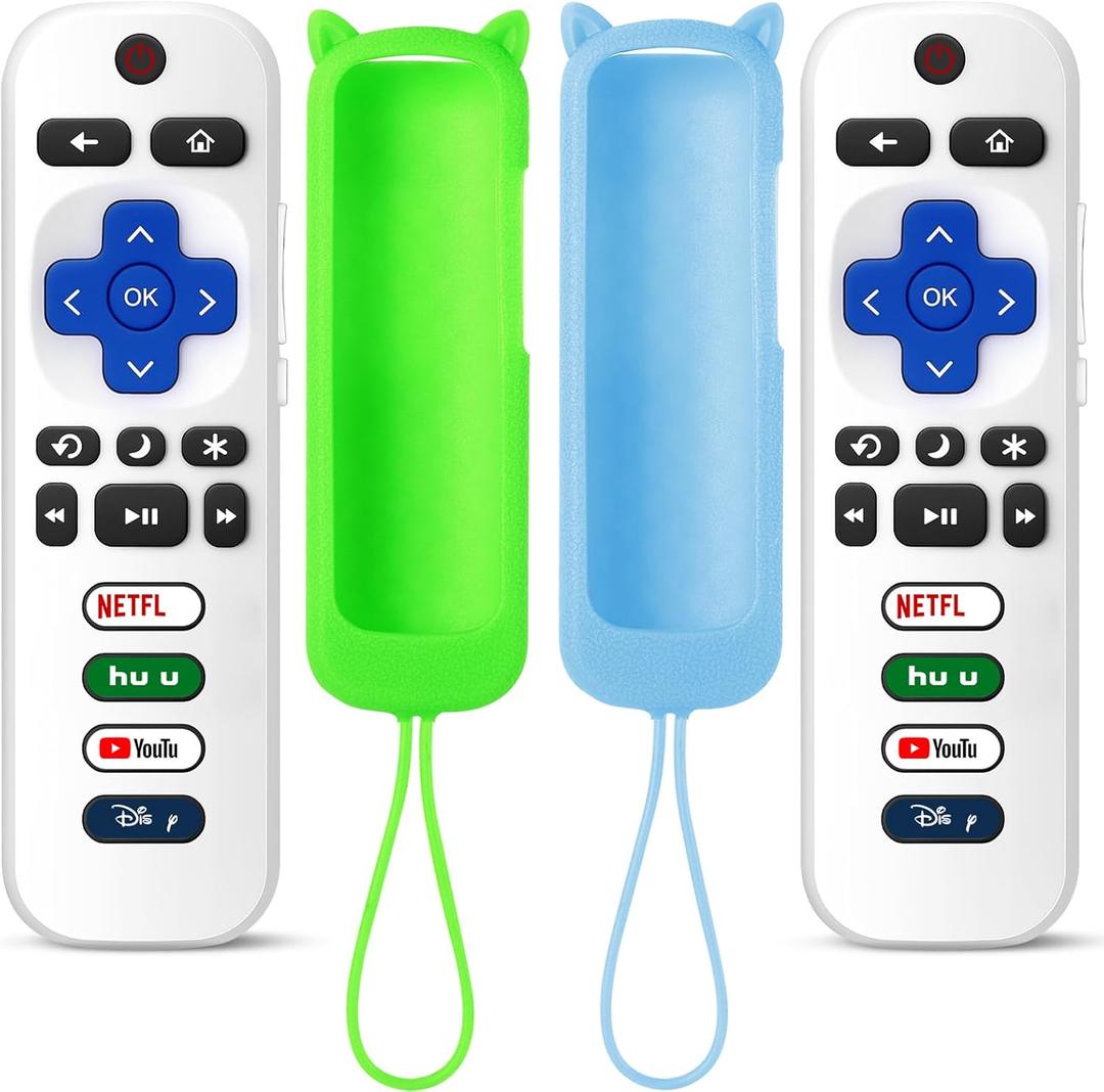 (Pack of 2) ONEBOM Replacement Remote for Roku TV with Soft Protective Silicone Cover(Glow in The Dark), Universal Remote for TCL/Hisense/Sharp/Onn/Element/Philips Roku Smart TV