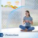 Haton Window Privacy Film Decorative Frosted Glass Window Film, Sun Blocking Stained Glass Clings, Static Cling Removable Stickers for Home Door Coverings, Lattice Pattern 17.5" x 78.7"