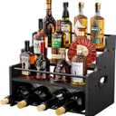 KLM 4-Tier Wood Display Shelf, Black Modern Bottle Organizer, Countertop Bar Stand for Liquor, Coffee Syrup, (Black)