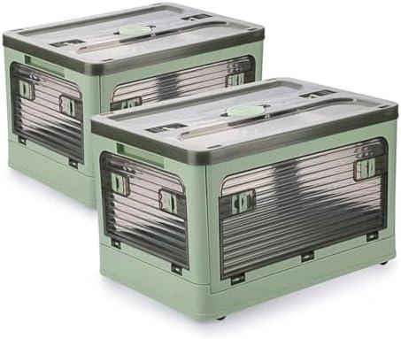 Stackable Storage Bins with Doors, 3 Tier Plastic Storage Organizer with Wheels, Foldable Front Opening Closet Organizer for Clothes, Toys, Kitchen & Home (Green)