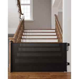 Cumbor 76" Wide Long Retractable Baby Gates for Stairs, Mesh Dog Gate for the House, 34" Tall Extra Wide Pet Gate for Dogs, Child Safety Gates for Doorways, Hallways, Indoor/Outdoor(Black)