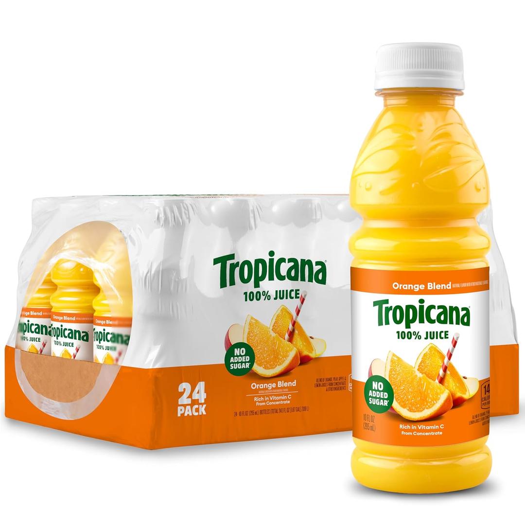 Tropicana 100% Juice Orange Blend, Single Serve, 10 fl oz Bottles (Pack of 24) - Real Fruit Juice, Vitamin C Rich, No Added Sugars, No Artificial Flavors (EXP 10/18/26)