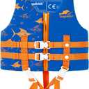 Gogokids Toddler Swim Vest, Kids Floaties Boys & Girls Buoyancy Jacket for Pool & Beach, L (6-7 Years) / 22-60 lbs (Orange Swordfish)
