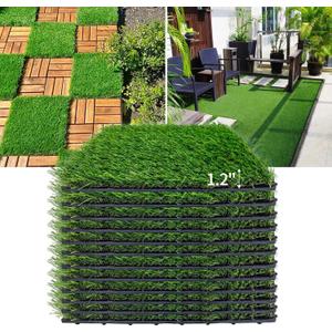 LVBAO Interlocking Artificial Turf Deck Tiles 9PCS Astro Turf Mat 12" X 12" Self-draining Dogs Potty Pet Squares Grass 1.2" Pile Height Indoor Outdoor Flooring Decor Pad