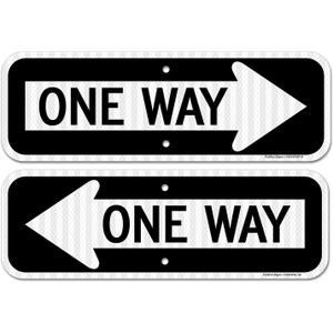 One Way Sign with Arrow, 2-Pack 18x6 Inches Engineer Grade Reflective Rust Free Aluminum, Weather/Fade Resistant, UV Protected, Easy to Mount, Indoor/Outdoor Use (Left/Right)