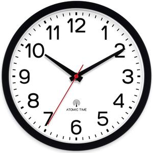 AKCISOT Atomic 12 Inch Wall Clock Analog Clocks for Indoor Kitchen, Battery Operated Clock for Bedroom Office Classroom Living Room(Black)