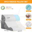 Ruqmuis 3PCS Wedge Pillow Set for After Surgery, Adjustable Back Pillow for Bed Sitting up, Acid Reflux, Bed Wedge Pillow Headboard for Sleeping & Snoring, Orthopedic Pillow for Post Surgery, White