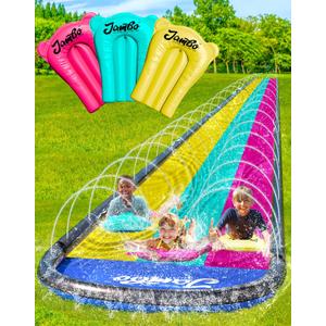 JAMBO XL 20Ft Premium Slip Splash and Slide with 3 Bodyboards, Heavy Duty Water Slide- Advanced 3-Way Water Sprinkler System, Backyard Waterslide Outdoor Water Toys n Slides for Kids Splash Pad (Summer Vibes)