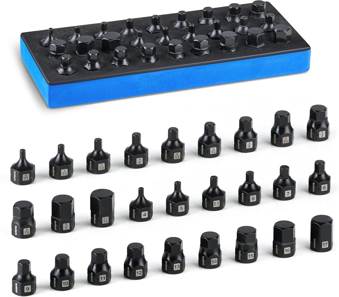 toolant 3/8"drive impact hex bit socket set 27PCS,Hex Drive, SAE/Metric, 5/32"-11/16",4mm-17mm, S2 Steel Air Drive Allen Socket set,Impact Grade