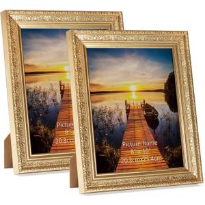 Edenseelake 8x10 Picture Frames Set of 2, Vintage Gold Photo Frame 8 by 10 for Tabletop or Wall Display