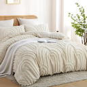 Nayoroom 3 Pieces Geometric Arch Pattern Tufted Microfiber Duvet Cover Set Beige Boho Shabby Chic Luxury Soft Bedding Set,Queen Size