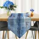 Blue and Grey Table Runner,Abstract Modern Art Burlap Table Runners for Table Dresser Runner Farmhouse Style for Dinner Party Holidays Home Decoration (Blue Grey, 13"x 71")