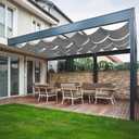 4.5'W X 12'L Waterproof Retractable Sun Shade Slide Flexible Canopy, Pergola Wave Awning Cover Silver Coated Polyester Fabric, Wave Sun Shade for Patio Garden Deck Trellis, Gray