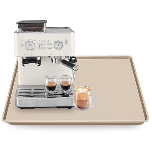 Silicone Coffee Maker Mat with Lip, 19.7'' x 15'' Heavy Duty Coffee Maker Mat for Countertops, Coffee Tray Fit Under Coffee Machine Appliance Automatic Machines Espresso Accessory, Khaki