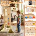 6 in 1 Toddler Tower with Removable Ladder, Foldable Wooden Kitchen Step Stool for Kids, Adjustable Children Helper Tower for Baby, Standing Tower with Safety Equipment and Black Board