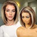 Ash Blonde Highlight Synthetic Lace Front Wig,136 HD Short Straight Glueless Bob Wig for White Women Daily Use 12IN#TT6/166