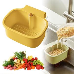 Sink Strainer Basket, Hanging Kitchen Sink Strainer Basket with Press Dumping & Self-Cleaning Design, Corner Sink Trash Catcher for Food Waste, Sink Protectors for Kitchen Sink (Yellow)