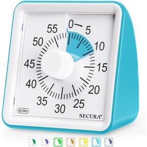 Secura 60-Minute Visual Timer, Classroom Timer, Countdown Timer for Kids and Adults, Time Management Tool for Teaching (Blue & Blue)