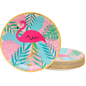 Sparkle and Bash Hot Pink Flamingo Paper Plates for Tropical Luau Party (9 In, 48 Pack)