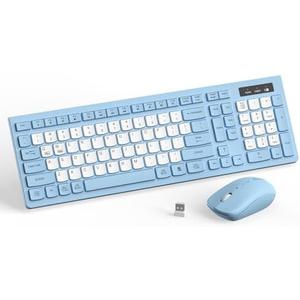 Wireless Keyboard and Mouse Combo, Full-Sized Wireless Keyboard and Adjustable DPI Mouse, 2.4GHz USB Receiver, Silent Keyboard and Mouse for PC, Windows, MAC, Desktop, Laptop(Sky Blue-B)