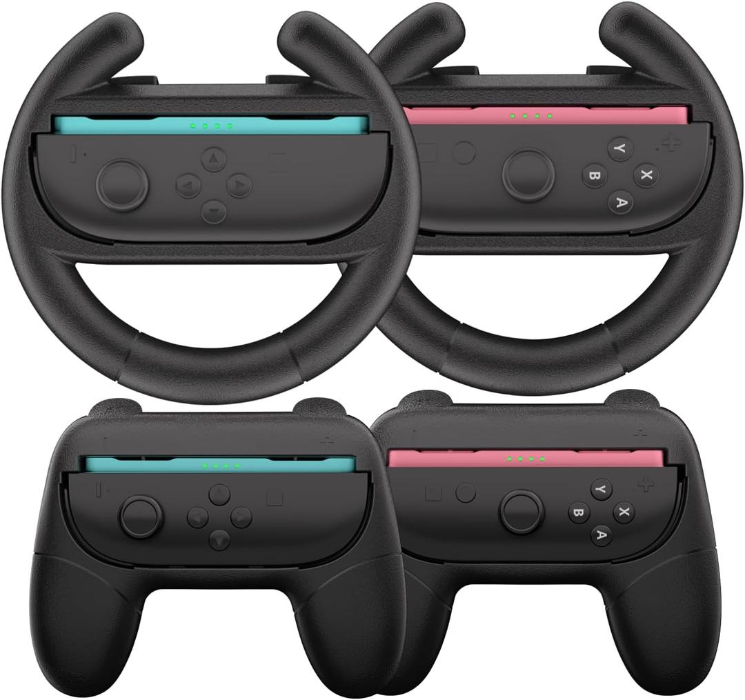 HEYSTOP Switch 2 Joy-Con Grip [4-Pack], Steering Wheels for Nintendo Switch 2 Controller Compatible with Mario Kart World/Mario Kart 8 Deluxe, Switch 2 Controller Accessories Ergonomic Design