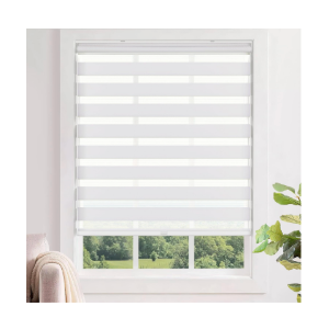 LazBlinds No Tools No Drill Cordless Zebra Blinds for Windows, Dual Layer Light Control for Day and Night, Light Filtering Privacy Roller Blinds and Shades for Home, 32" W x 72" H, White