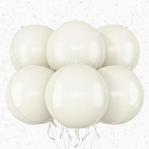 6Pcs Cream White Round Foil Balloons,Giant 4D Round Ball Balloon,22 Inch Balloons for Birthday Baby Shower Engagement Party Decorations