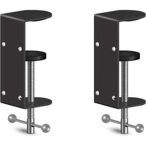 2-Pack 3 Inch Heavy Duty Black C-Clamps for Desk & Table, 0.9-3.3 Inch Clamping Range, 4 Mounting Holes, Metal Workbench Clamps(Long Screw)