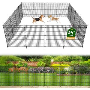 5 Panels No Dig Garden Fence Animal Barrier, 34in(H)  11.25ft(L) Decorative Metal Outdoor Dog Fence, Rustproof Pet Fencing for Yard, Patio, Flower Bed -Temporary Fencing| Easy to Install