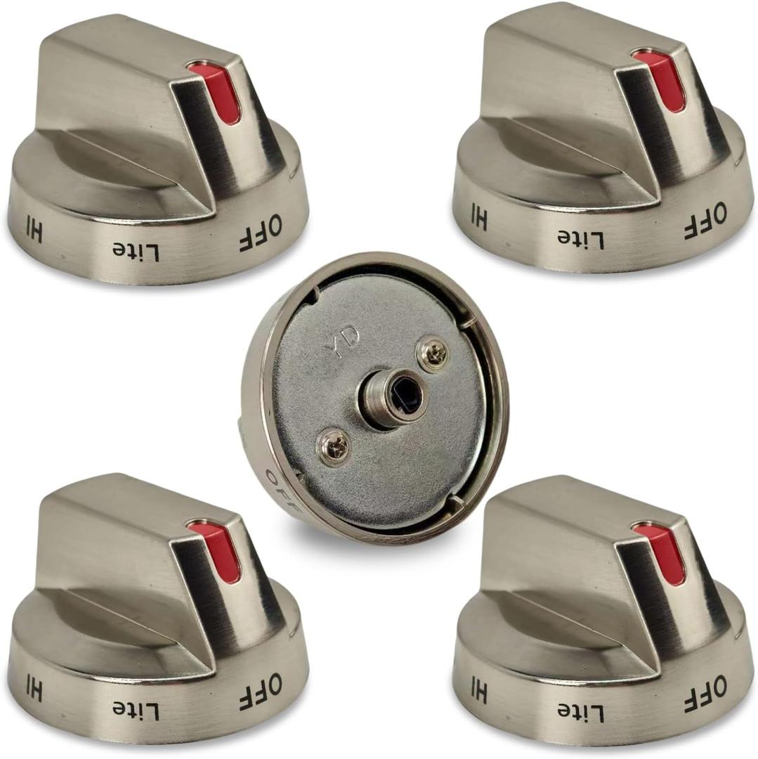 DG64-00473A Stove Knobs Replacements, 5 Pack Metal Oven Knobs Compatible with Samsung NX58H5600SS NX58F5700WS NX58H5650WS NX58J7750SS NX58M6850SS Gas Range Knobs etc