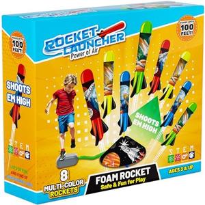 Otoseth Toys Rocket Launcher for Kids - Launch up to 100 Ft, 8 Multi-Color Foam Rockets & Adjustable Launch Stand, Kids Outdoor Toys, Age 3+