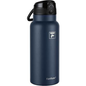 Fanhaw 32 Oz Insulated Stainless Steel Water Bottle with Chug Lid Wide Mouth, Leak-Proof, BPA-Free Ideal for Kids, Adults, Sports, Gym, and Outdoor Use (Navy Blue)