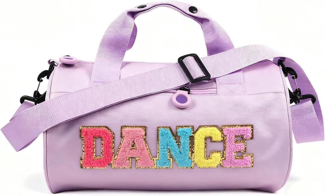 Dance Bag for Girls Cute Ballet Bags Weekender Travel Duffle Bag Sport Gym Bag for Women and Men Toddler Kids Bag for Dancers (Purple, M)
