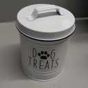 OUTNILI Small Dog Treat Container Airtight - 6" Tall X 4.9" Round White Dog Treat Jar for Kitchen Counter - Rustic Treat Storage Canister for Dogs, Cats, Small Animals - Gifts for Pet Owners