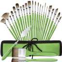 Paint Brushes Set of 25 Pieces Wooden Handles Brushes,Professional Artist Series with Filbert, Fan, Dagger, Cat Tongue, Round, Angle, Wide Flat Canvas Roll Bag & Palette Knife
