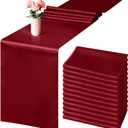 Aneco 16 Pack Satin Table Runner 12 x 108 Inch Burgundy Long Wedding Satin Silk Table Runner for Wedding Banquet Graduations Birthday Party Decoration