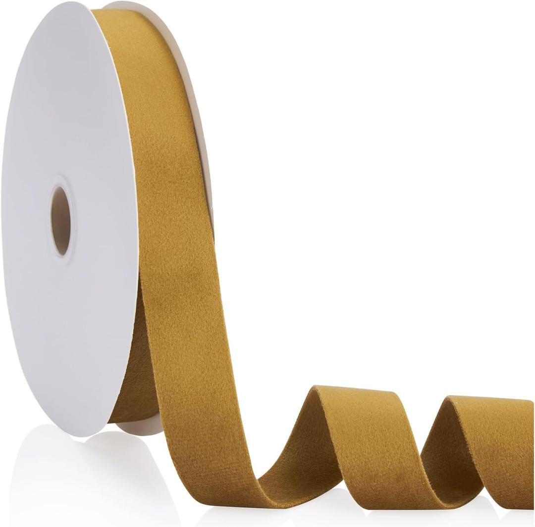 Antique Gold 1 inch Velvet Ribbon, Double Faced Continuous 20 Yards Velvet Ribbon Use for Christmas Tree Ornaments,Gift Wrapping,Bow Making,Wreath Decoration,Wedding Boutonnieres,Handmade Crafts