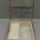 Ylu Yni Glass Jewelry Organizer Box Clear Keepsake Case with Gold Frame with Velvet Tray and Trinket Chest inside, Display Box for Earring Ring, Necklace Mothers Day Gifts (Cream Yellow)