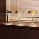 Portable LED Mushroom Table Lamp, 8.46'' Metal Small Cordless Desk Night Light with 5200mAh Rechargeable Battery, Stepless Dimming Lamp with 3 Colors for Bedroom/Bar/Coffee Shop (Black)