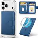 SHIELDON Genuine Leather Strong Magnetic Wallet Compatible with MagSafe - RFID Blocking 6 Card Slots ID Window, Slim Card Holder for iPhone 17/16/15/14/13/12 Series & Magnetic Cases - Nappa Royal Blue