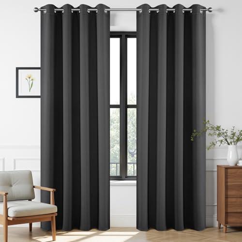 Joydeco Blackout Curtains 72 Inch Length, Grey 52 ×72 Curtains for Bedroom, Thermal Insulated Long Curtains & Drapes  1Burg, Room Darkening Grommet Drapes for Living Room Window, 2 Panels Set