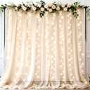 Ledido 1010ft Beige Tulle Backdrop Curtains with Lights String - 300LED Fairy Lights Sheer Curtain Backdrop for Wedding Baby Shower Photo Shoot Birthday Party Decoration(2 Panels 510ft)Beige