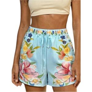 MakeMeChic Women's Summer Beach Shorts Tropical Boho Wide Leg Vacation Shorts, 