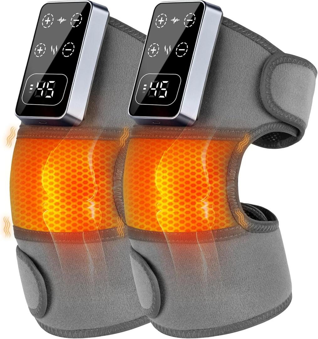 YAZHI Cordless Knee Massager for Pain Relief Electric Heated Knee Brace, 5 Heat Levels & 3 Massage Modes, Gifts for Men and Women 2pack